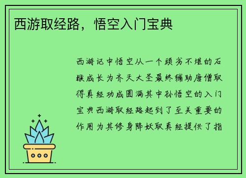 西游取经路，悟空入门宝典